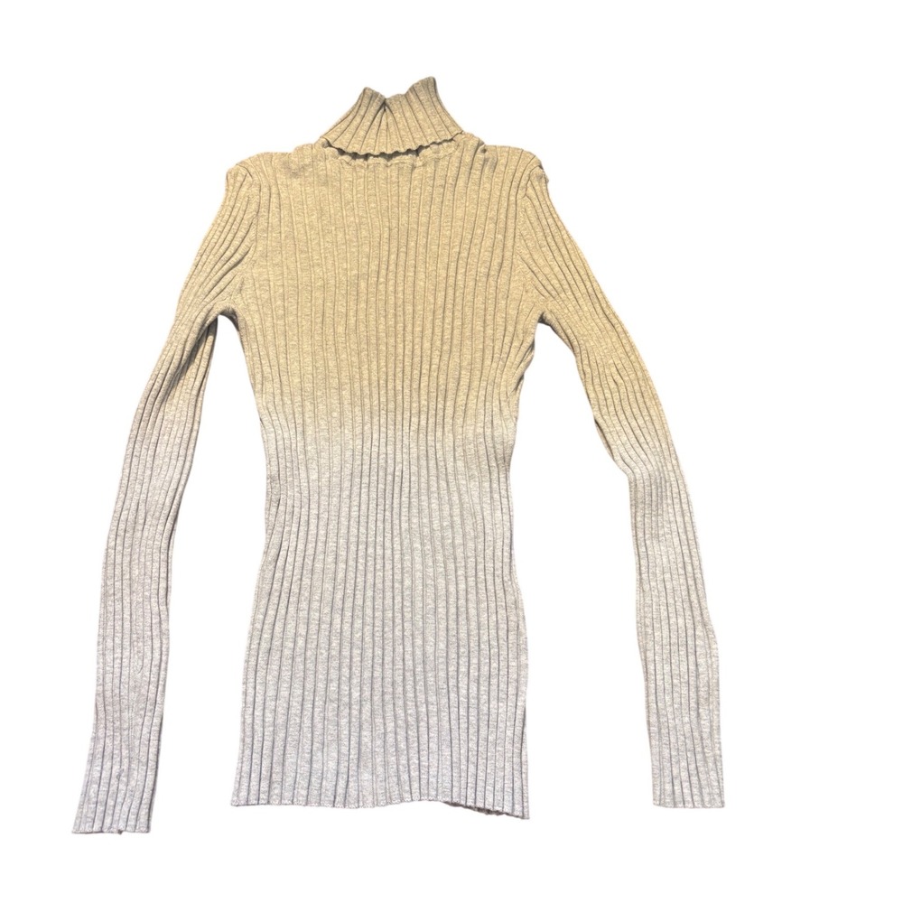 Sundance Heather Grey Ribbed Organic Cotton Turtleneck Sweater Large stretch